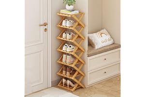 XZXWZX Zapatero Plegable de bambú, en Forma de estantería, para Suelo de vestíbulo, Armario, Dormitorio, Pasillo, Natural, Funcional, Multifuncional, Color Madera, 7 Niveles