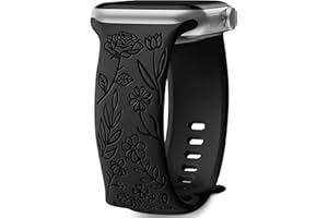 Mastten Bransoletka z grawerunkiem różanych kwiatów do Apple Watch 38-49 mm, miękki silikon, róże, wzór kwiatowy, do iWatch Series 10, 9, SE, 8, 7, 6, 5, 4, 3, 2, 1