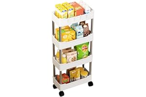 haipky Multipurpose Rolling Trolley, Removable Storage Organizer Rack Shelf With Wheels for Bathroom Bedroom Kitchen Laundry Fruit Vegetable Snack Sundries Cosmetics Toiletries (White 4 Tiers,Narrow)