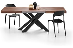 Mobili Fiver, Tavolo Allungabile Emma 140(220) x90 cm, Noce Canaletto con Gambe Incrociate Nere, per 6-10 persone, Tavolo Cucina, Soggiorno, Made in Italy