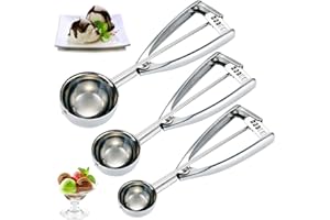 QANYE 3 Pezzi Cucchiaio di Gelato in Acciaio Inox, Porzionatori da Gelato, Cucchiaio Porzionatore Paletta, Gelato con Grilletto, 3 Specifiche, per Gelato, Melone, Cakes, Cioccolato