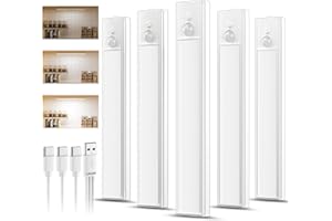 daphomeu 5 Pack Lámparas de cocina recargables, luz de armario atenuable tipo C carga, luces LED con sensor de movimiento interior, lámpara inalámbrica magnética para estantería, armario de escaleras