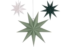 PAPU Papiersterne Weihnachten 40cm & 30cm & 25cm - Dunkelgrün,Hellgrün,Weiß - 9 Zackig Stern zum Weihnachtskugel Aufhängen Faltstern Weihnachten Papier Stern Weihnachts Set Dekoration