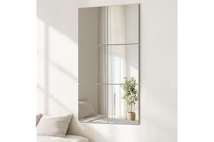 Shoze 6Pcs Self Adhesive Mirror 30x30x0.3cm Glass MirrorTiles Full Length MirrorTiles Adhesive Real Glass Frameless Wall Mirrors for Bathroom Living Room Kitchen (6pcs 30x30cm)