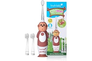 ‎BRUSH-BABY Brush-Baby WildOnes Kinder Elektrische Wiederaufladbare Zahnbürste, 1 Griff, Bürstenkopf, USB-Ladekabel, für 0-10 Jahre (Affe)
