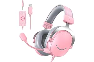 FIFINE Pink 3.5mm/USB Gaming Headset,PC Over-Ear Gamer Headphone with Microphone for Xbox, Computer, PS4/PS5, Streaming Headset with Detachable Mic,7.1 Surround Sound,Soft Earmuffs-AmpliGame H9 Pink