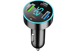 GEMCOO 4 Ports Chargeur Voiture Allume Cigare USB, 53W Chargeur Allume Cigare USB Rapide Double PD & QC3.0 Prise Allume Cigare USB avec LED Voltmètre, Compatible avec iPhone, Android, Samsung, Tablette