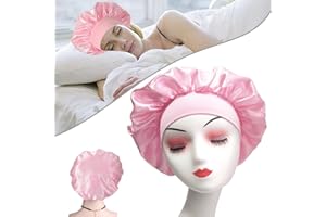 MUFEKUM Hair Bonnet for Sleeping, Wide Band Satin Bonnet, Night Sleep Cap Silk Bonnet for Women Girls, Hair Care Sleeping Head Cover Elastic Hat Hair Bonnet for Black Hair Curly Hair (1pcs Pink)