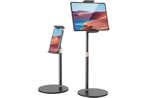 Jumkeet Tablet Stand Holder, Adjustable Height Tablet & Phone Stand for Desk, 360° Rotating Aluminum Metal Mount Compatible for iPad Pro Air Mini, iPhone, Samsung, Kindle 4.7-12.9"