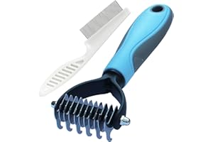 MMSGA Hundehaarkamm-Stripper，Katze Hund-Entfilzungskämme,Tierpflegewerkzeug，Doppelseitiger Fell- und Entmattierungs-Rechenkamm für Hunde und Katzen，Katzen- und Hundeflohkamm-Set (Klein, Blau)…