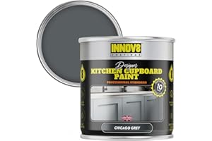 INNOV8 COATINGS DESIGNER KITCHEN CUPBOARD PAINT - DIY - NO PRIMER OR TOP COAT - SATIN Finish - 750 ml - Chicago Grey - Fast Dry - CABINET, FURNITURE, WOOD, MDF, PLASTIC & METAL