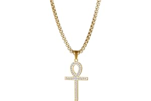 JewelryWe Schmuck Edelstahl Ägypten Ägyptisches Zeichen Anch o. Ankh Kreuz Anhänger mit 50cm Kette, Halskette für Herren Damen, Silber Gold