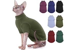 AOFITEE Turtleneck Jumper for Cats, Soft Sphynx Cats Shirt Hairless Cat Jumpers with Sleeves, Warm Kitten Jumper Fleece Winter Pajamas Jumpsuit for Puppy Cat, ArmyGreen M