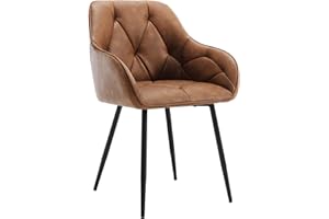 WOLTU Sedia per Sala da Pranzo con Braccioli e Schienale, in PU Vintage, Poltrona da Salotto con Gambe in Metallo, Sedia ergonomica per Ufficio, Bar, Marrone, EZS03br-1