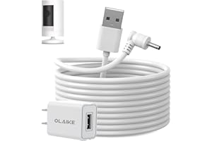 OLAIKE 5m/16ft Charge Cable with DC Power Adapter for Ring Stick Up Cam Battery/Plug-in 3rd/2nd Gen& Ring Spotlight Cam Battery, No Need to Change the Batteries, White