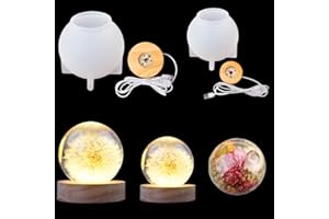 Zayookey 2 Kit de Moules de Veilleuse Moule de Lampe en Résine Moule en Silicone pour Boule de Veilleuse Comprend 2 Pissenlits 2 Socles USB en Bois pour DIY Décoratives (warm white)