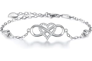BlingGem Bracelet pour Femme Argent 925/1000 en Or Rose Blanc Plaqué 5A Oxyde de Zirconium Rond Gourmette Infini Coeur Femme Ensemble Pour Toujours Infinity Bracelet