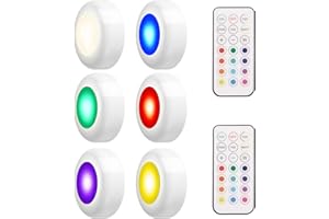 LEDGLE 18W Éclairage Sous Meuble Cuisine Spot LED Lampe de Placard Sans Fil avec Télécommande, Etanche IP44, Lot de 6