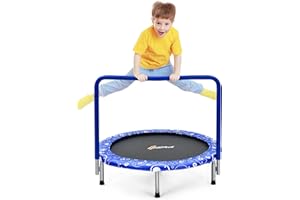 COSTWAY Mini Trampoline, 36 Inch Kids Exercise Rebounder with Foam Handrail and Safety Padded Cover, Foldable Toddler Trampolines for Indoor Outdoor
