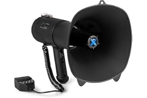 Vonyx MEG090 Megafono con Bluetooth da 90 W ricaricabile con Sirena e microfono, funzione di registrazione, potente megafono fino a 1400 metri, USB, SD, MP3 e AUX, megafono con tracolla, nero