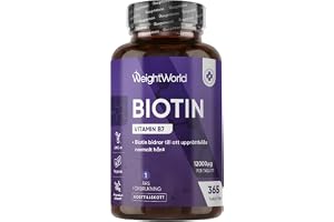 Biotintabletter – 12 000 µg per dagsdos – 365 veganska tabletter – Biotin bidrar till att bibehålla normalt hår och normal hud (enligt EFSA) – Räcker i 1 år – Även känt som vitamin B7 – WeightWorld