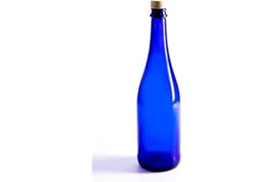 WYSKONT Lot de 2 bouteilles en verre bleu à remplir - Bouteille décorative - 750 ml - Bouteille d'eau en verre - Bouteille de vin - Bouteilles à liqueur - Bouteille avec bouchon
