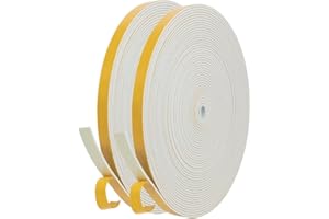 JITIFAZH Foam Seal Tape 6mm(W) x 1.5mm(T), High Density Adhesive Foam Weather Strip Seal for Window and Door, 2 Rolls Total 20M, White