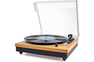 Record Player, VIFLYKOO Bluetooth Portable Vinyl Turntable, Belt Drive 3 Speed 33/45/78 RPM Vinyl LP Player, with 2 Built-in Stereo Loudspeakers, Supports RCA, Bluetooth Vintage Phonograph -Wood Color