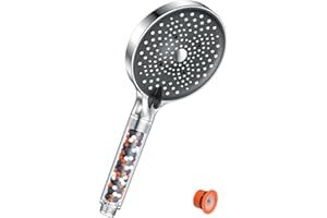 YEAUPE PRO słuchawka prysznicowa oszczędzająca wodę 7,5 l/min z filtrem, 6 rodzajów strumienia, energooszczędna głowica prysznicowa, zwiększająca ciśnienie, duża (130 mm średnicy), chromowana