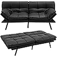 COSTWAY 2/3 Seater Convertible Sofa Bed, Click Clack Sleeper Couch with Reclining Backrest, Adjustable Armrests & 6 Metal Legs, Padded Loveseat for Living Room and Bedroom (PU Leather, Black)