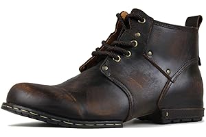 OSSTONE Stivali da moto per uomo Woody Browm Caviglia camminare moda Lace-Up Pelle Chukka Stivali Uomo Scarpa Casual OS-6015-1-Red-R
