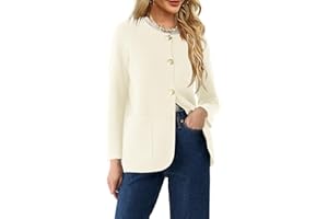 Saodimallsu Chaquetas Mujer Cuello Redondo Manga Larga Parte Superior Otoño Invierno Caliente Blazer Elegante Abrigo de Negocios con Bolsillo