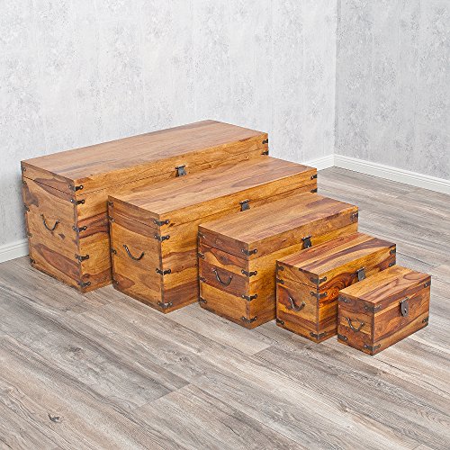 Massivholz Truhe TARUN 102cm Stone Akazie Holztruhe Holzkiste Couchtisch - 7