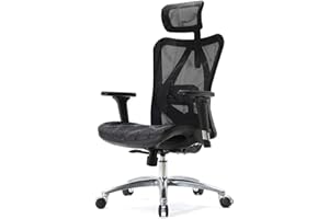 ‎SIHOO SIHOO Ergonomiczne krzesło biurowe z siatki, komputerowe krzesło biurowe z 3-kierunkowymi podłokietnikami, regulowany zagłówek, domowe krzesło biurowe z wysokim oparciem z funkcją pochylania(czarny)