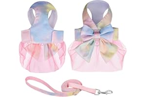 BT BEAR Robe harnais pour chien avec laisse, jupe tutu de princesse pour petit chien et fille, robe mignonne avec nœud pour chiot, vêtements pour animal domestique (taille M, rose jaune)