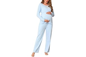 Bresdk Pijamas de Lactancia para Mujer Invierno Pijamas de Maternidad de Hospital para Premamá Algodón Conjunto Embarazo de Embarazadas S-XXL