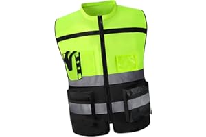 JISADER Chaleco de seguridad de alta visibilidad con bolsillos, cremallera y tiras reflectantes, chaleco de construcción reflectante para hombres y mujeres