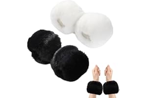 EUPSIIU 2 Pcs Faux Fur Wrist Cuffs, Winter Wrist Cuff, Warmers Fuzzy Wrist Cuffs, Fluffy Arm Warmers Sleeves, Soft Winter Women Wrist Cuff, for Outdoor Activities Traveling