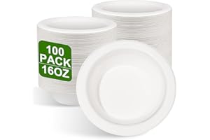 greensight 100 Stück Pappschalen Einweg Suppenschalen 470ML Zuckerrohr Einweggeschirr Suppenteller Einwegsuppenschale Schälchen Bio Party Rund Weiß Kompostierbare Einwegteller tief