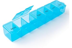 DECEMBER SPRINGS Pill Box Organiser - Pill Boxes 7 Day 1 Times a Day Weekly Medicine Storage Box | Daily Pill Organiser with Dosset Compartments (Blue)