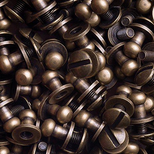 20 Knopfschraubnieten Patronentaschenverschluss Beiltaschenknöpfe Knopfnieten zum Anschrauben Pilzkopfschrauben 5MM messing-antik - 3