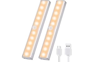 OUSFOT - Luz LED de armario con sensor de movimiento, luz nocturna con USB, 10 luces LED de dormitorio con tira magnética adhesiva para barra/pasillo/cocina