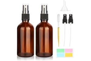 HYBER&CARA Butelki z rozpylaczem ze szkła bursztynowego, 30 ml, pusta butelka z rozpylaczem, do wielokrotnego napełniania, perfumy podróżne, butelki z rozpylaczem na olejki eteryczne, perfumy, z 2 pompkami