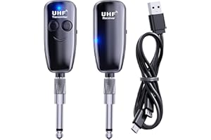 SOOMFON Guitar Wireless System Transmitter Receptor de Guitarra con 40 canales menos de 2 ms Latencia 8 horas de duración de la batería Audio Wireless Guitar Receiver System para guitarra eléctrica,