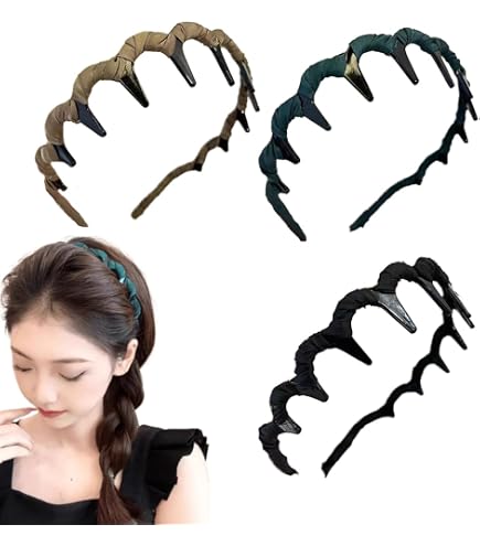 Set Di 3 Fasce Per Capelli A Zig Zag Anni '90 – Unisex, Antiscivolo Con Denti, Colori Neutri - 2