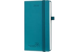 POPRUN Slim 2026 Pocket Diary Week to View (16.5 x 9 cm) PU Leather Hacdback, Small Weekly Appointment Diary 26 Work Planner, Inner Pocket (Pacific Green)