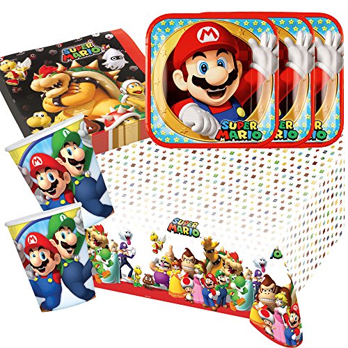 37-teiliges Party-Set Super Mario - Teller Becher Servietten Tischdecke für 8 Kinder