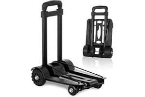 Marketero Folding Hand Truck Lightweight 40kg/88lbs Foldable Moving Trolley on Wheels Heavy Duty Dolly Trolley Luggage Cart with Elastic Rope for Office Camping Moving Black