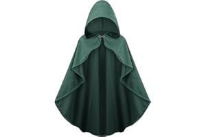 maxToonrain Medieval Costume with Hood Northern Knight Renaissance Hooded Cloak Vintage Gothic Witch Wizard Victorian Halloween Fancy Dress Costume (Green,90cm-Women)