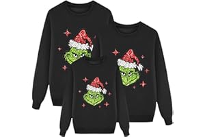 Sonnena Pull Noel Famille Sweat Grinch Femme Homme Enfants Famille Longue Manches Tops Christmas Sweater Pulls De Noël Familles Col Rond Christmas Sweat-Shirt Manche Longue Hiver Chaud